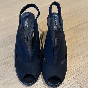 Rockport Women's Navy Peep-Toe Slingback Heels Leather 8.5
